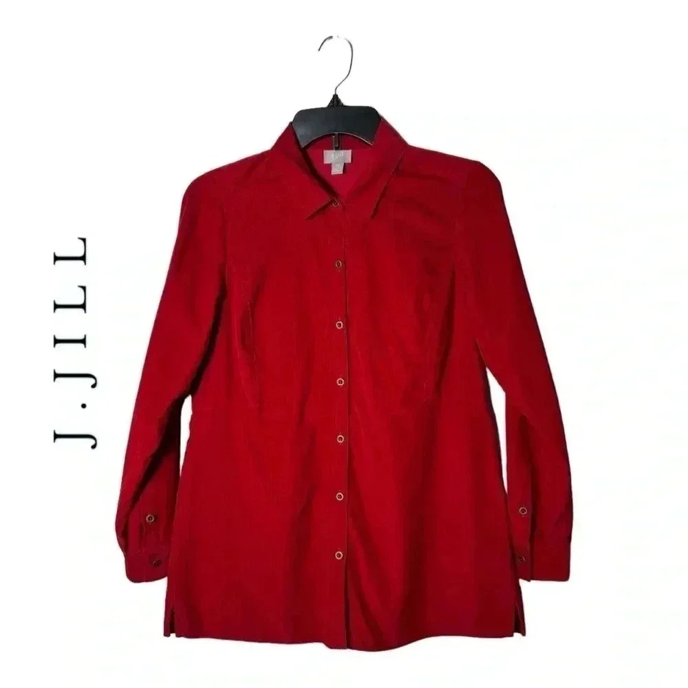 1852. J.JILL LONG SLEEVE CORDUROY MATERIAL FULL BUTTON UP TOP PLEATED BACK SZ XS